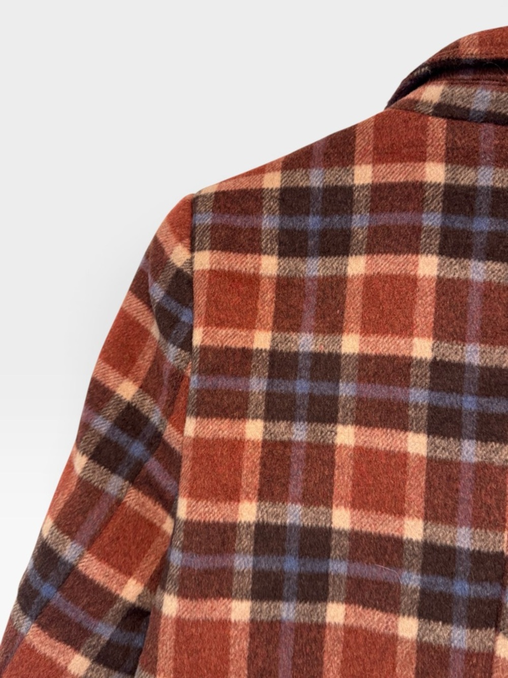 Mo:Vint Plaid Wool Blend Blazer Jacket in Rust, Navy, brown + cream size Small - Picture 6 of 11